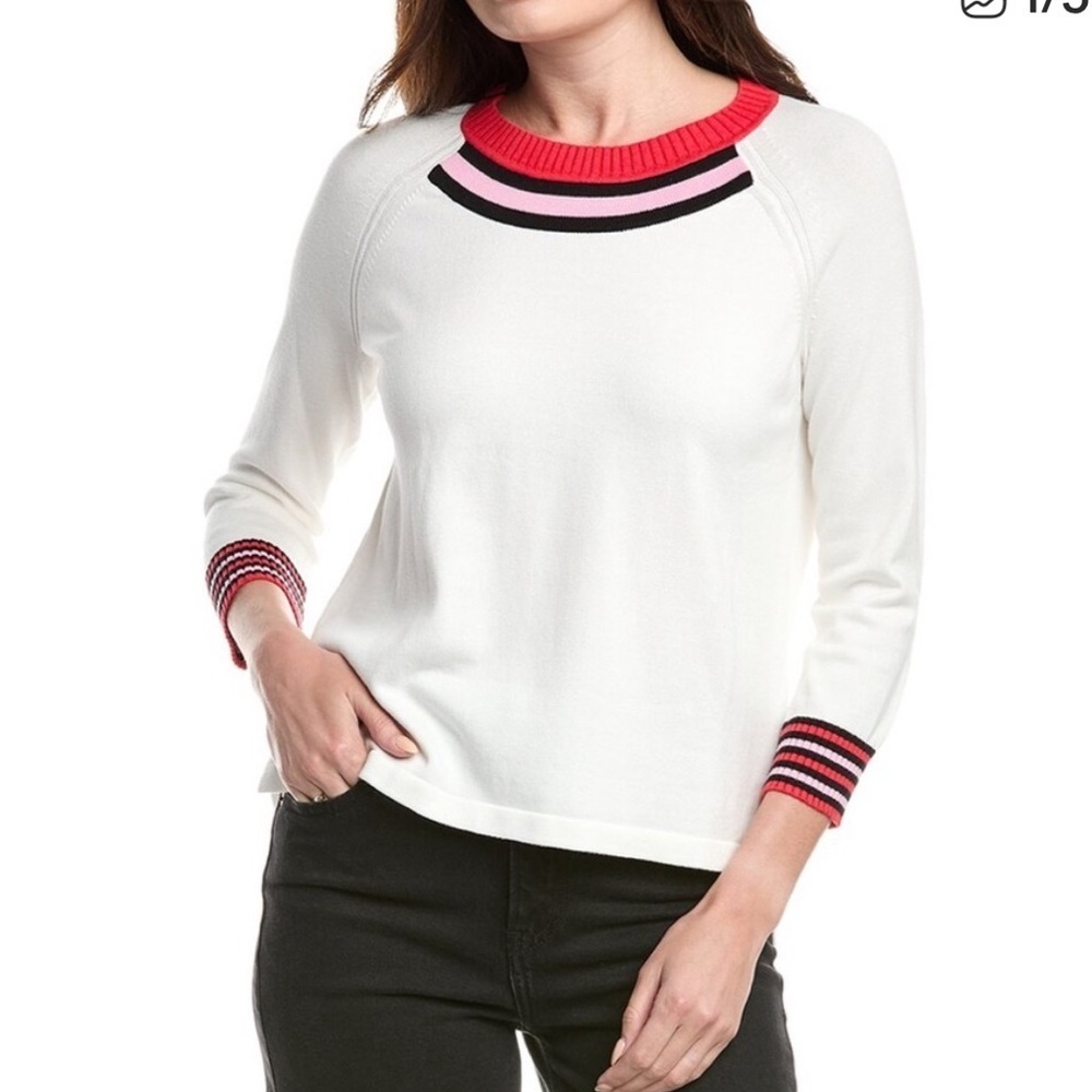 CAbi PickleballWhite Sweater with Bold Red and Pink Accents